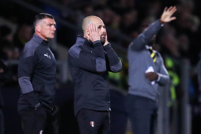 TOUGH WATCH: Rotherham United manager Paul Warne shows his dismay during Tuesday nioght's defeat to Burton Albion at the Pirelli Stadium. Picture: Isaac Parkin/PA