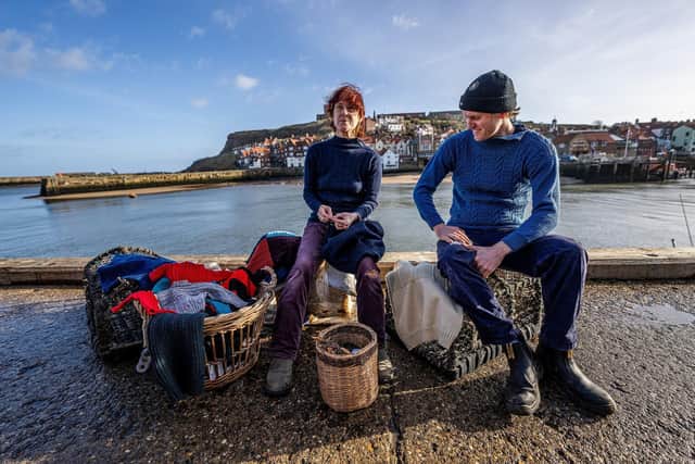 Deb Gillanders who knits and sell ganseys with lobster fisherman Jo Redfern  Picture credit: Charlotte Graham