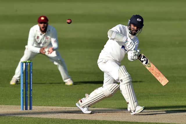 Dimuth Karunaratne of Yorkshire plays the ball to the boundary. (Photo by David Rogers/Getty Images)