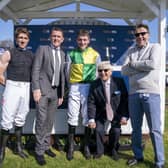 Collector’s item: Harry Skelton, Sir AP McCoy, Brian Hughes, Willie Carson and Peter Scudamore at Perth on Wednesday when this season’s champion jumps jockey Hughes rode his 200th winner of the season - only the fourth National Hunt jockey to achieve the feat. Picture: Jane Barlow/PA