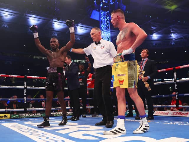 AND STILL: Ekow Essuman, left, retained his belts against Darren Tetley. Picture: Getty Images.