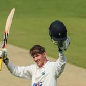 George Hill celebrates his maiden first-class century for Yorkshire against Northants (Picture: John Heald)