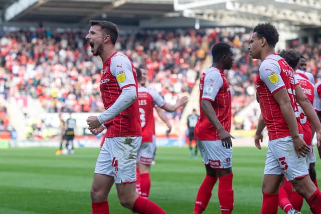 Dan Barlaser celebrates scoring Rotherham's second goal from the spot (Picture: Bruce Rollinson)