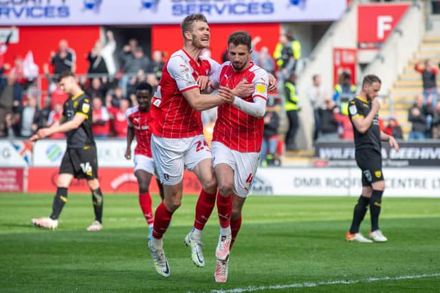 Dan Barlaser celebrates his winner from the spot for Rotherham United against Oxford United. Picture: Bruce Rollinson.