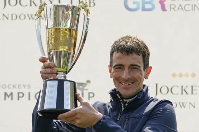 Just champion: North Yorkshire's Brian Hughes was crowned Champion Jockey for the 2021-22 season at Sandown Park on Saturday. (Photo by Alan Crowhurst/Getty Images)