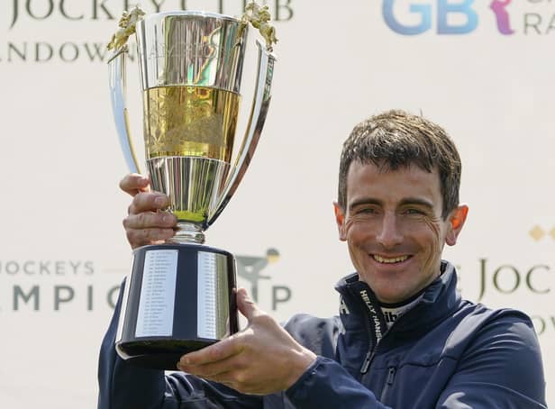 Just champion: North Yorkshire's Brian Hughes was crowned Champion Jockey for the 2021-22 season at Sandown Park on Saturday. (Photo by Alan Crowhurst/Getty Images)