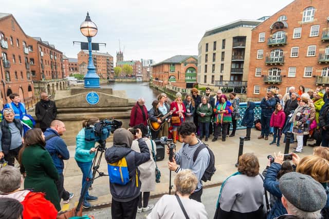 Picture James Hardisty....The unveiling of a Blue Plaque in Leeds, on Leeds Bridge in memory of British Nigerian David Oluwale, who drowned in the River Aire in Leeds, almost exactly 53 years ago on 18th April 1969.