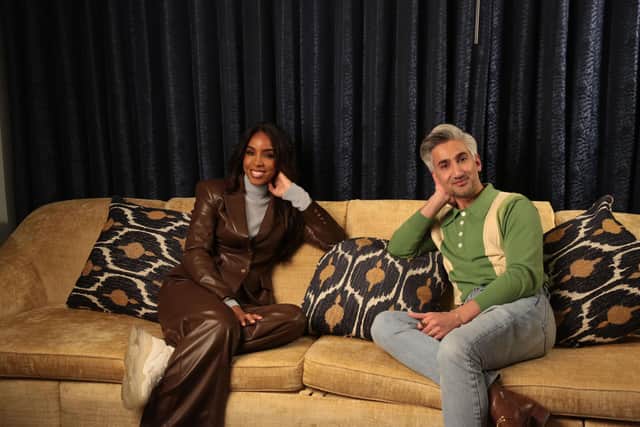 Tan France pictured with American singer Kelly Rowland in a scene from the new documentary. Picture: BBC /Cardiff Productions /Adam Wheeler