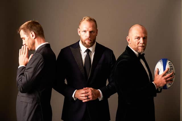 Alex Payne, James Haskell and Mike Tindall, who run The Good, The Bad and The Rugby podcast. Picture: Cuffe and Taylor