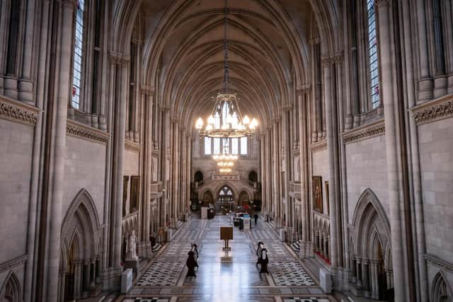 A view of the main hall at the Royal Courts of Justice in central London.