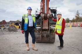 Paul Cleminson, BAM Construction North East pre-construction director, left, and Dame Linda Pollard, chair of Leeds Teaching Hospitals NHS Trust.
