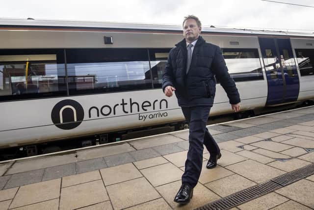 Grant Shapps during a previous visit to Leeds railway station.