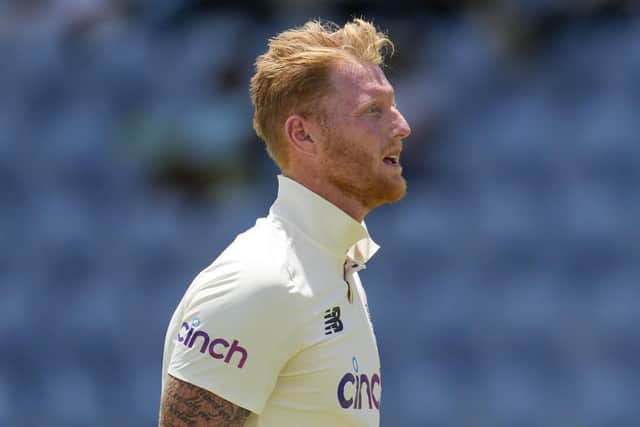 England's Ben Stokes leaves the field after his dismissal during day one of the third Test cricket match against West Indies at the National Cricket Stadium in St. George, Grenada. (AP Photo/Ricardo Mazalan)
