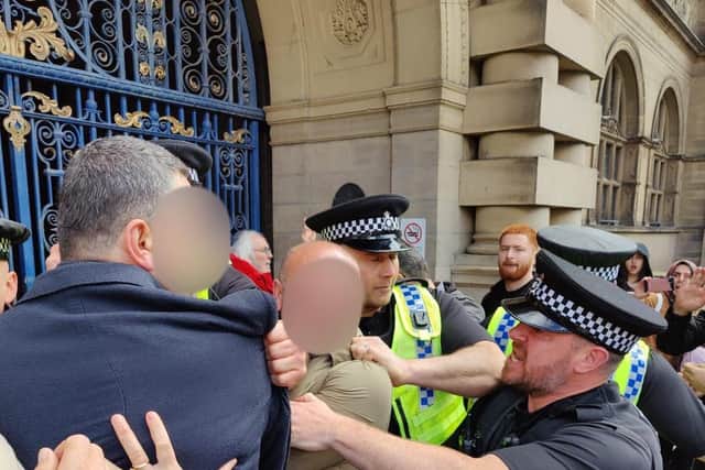 Police were called to deal with a South Yorkshire Migration and Asylum Action Group’s (SYMAAG) protest outside Sheffield Town Hall on Sunday