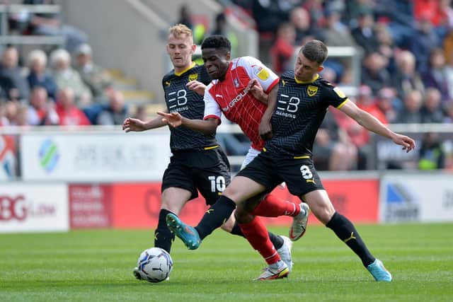 Rotherham United winger Chiedozie Ogbene, pictured in action against Oxford United on Saturday. Picture: Bruce Rollinson.