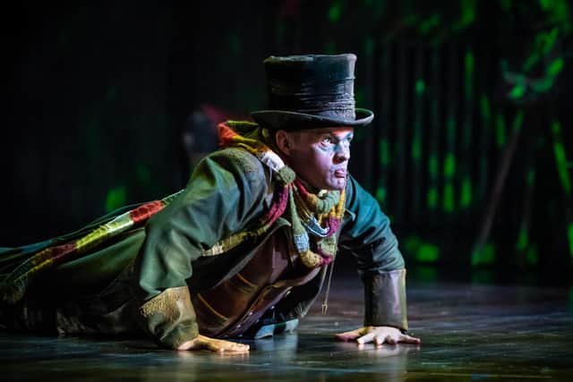 Crocodile (Leon Smith) in Peter Pan last Christmas at the Leeds Playhouse.The top hat was created by Alison Turton. Photo by Marc Brenner