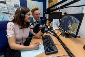 BBC Look North's Keeley Donovan has shared an insight into what she hears when she's presenting live on air. Pictured is Donovan, working alongside Owain Wyn Evans.