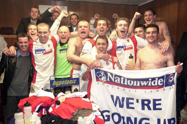 Rotherham United celebrate being promoted after beating Brentford in 2001. Picture: Mike Cowling
