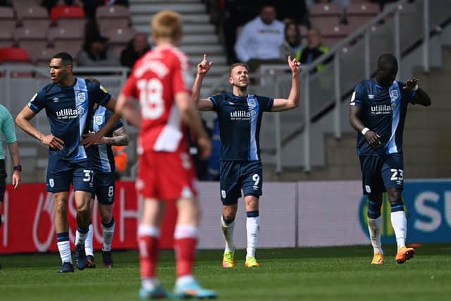 Jordan Rhodes celebrates after scoring at former club Middlesbrough earlier this month Picture: Stu Forster/Getty Images