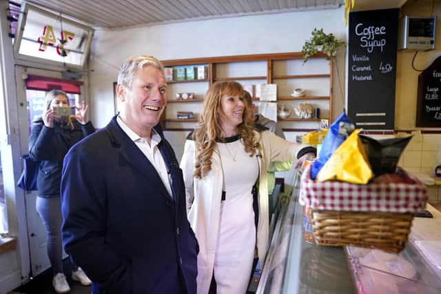 Labour leader Keir Starmer and Deputy Leader Angela Rayner visit Entwhistle's deli on a walkabout in Ramsbottom, Greater Manchester, at the start of campaigning in the 2022 local elections in March this year.