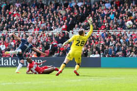 Huddersfield Town's Jordan Rhodes scores against former club Middlesbrough at the Riverside Stadium earlier this month. Picture: Robbie Jay Barratt/Getty Images