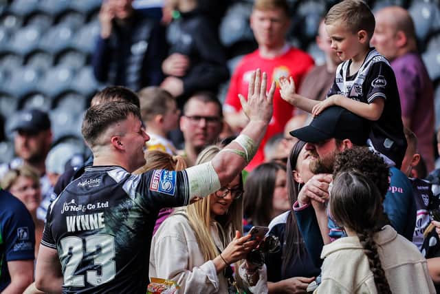 Connor Wynne celebrates the win with Hull FC fans. (Picture: SWPix.com)
