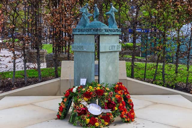MEMORIAL: Bradford City have strongly condemned the defacement of the memorial which commemorates the Valley Parade Fire Disaster. Picture: Bradford City AFC.
