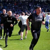 Rotherham United manager Paul Warne is forced to make a swift exit after promotion was clinched with victory at Gillingham. (Photo by Henry Browne/Getty Images)
