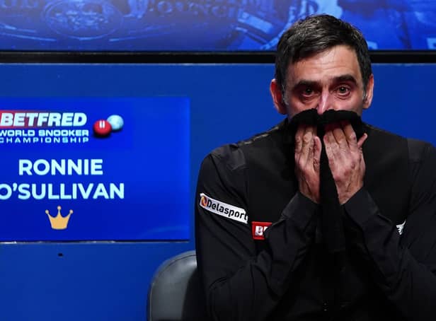 England's Ronnie O'Sullivan reveals his true emotions after beating England's Judd Trump in the Betfred World Snooker Championship final at The Crucible, Sheffield (Picture: Zac Goodwin/PA Wire)
