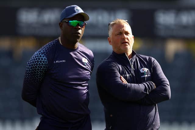 Yorkshire interim managing director of cricket Darren Gough and head coach Ottis Gibson. (Photo by Michael Steele/Getty Images)