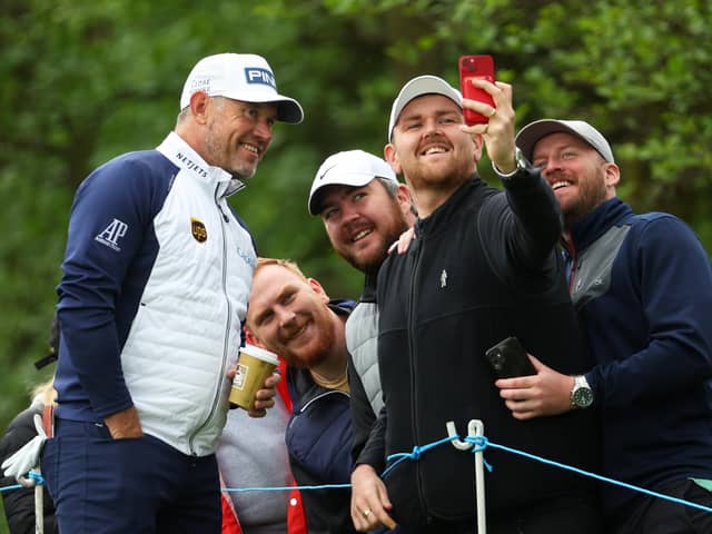 SAY CHEESE: Lee Westwood poses for a photo with fans during the Pro Am ahead of the Betfred British Masters hosted by Danny Willett at The Belfry Picture: Andrew Redington/Getty Images