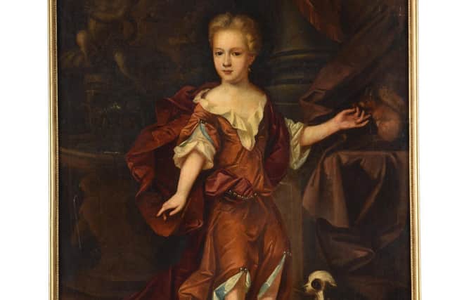 A portrait of a five-year-old Lady Flora Mure-Campbell (1780-1840), later Marchioness of Hastings and and 6th Countess of Loudoun. She married Francis Rawdon-Hastings, 2nd Earl of Moira, She rebuilt Loudoun Castle in Ayrshire in 1811 and was the mother of  Lady Flora Hastings, lady-in-waiting to the Duchess of Kent, Queen Victoria’s mother. Painted by a follower of Charles d’Agar, it is estimated to fetch £2,500-£3,500.