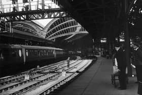 A train pulls into York railway station, July 29, 1949. Photo by Monty Fresco/Topical Press Agency/Hulton Archive/Getty Images.