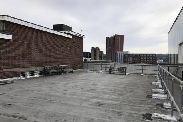 Rooftop benches where staff could catch some sun.