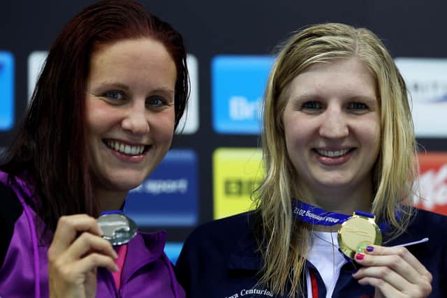MEDAL MATES: Rebecca Adlington, right, and Northallerton’s Joanne Jackson, left, enjoyed a friendly rivalry during their career. Picture: Getty Images.