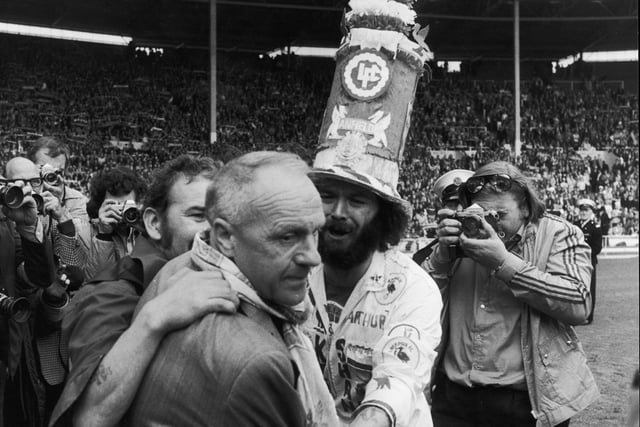 LFC boss Bill Shankly receives the praise of jubilant fans after FA Cup winning Liverpool FC defeat (after penalties) League champions Leeds United 6-5 in the Charity Shield at Wembley. (Photo by Keystone/Getty Images)