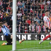 Sunderland’s Ross Stewart pounces on an error by Sheffield Wednesday defender Sam Hutchinson to score the only goal of the evening to give the hosts a narrow 1-0 advantage heading into Monday’s second leg at Hillsborough.  Picture: Stu Forster/Getty Images