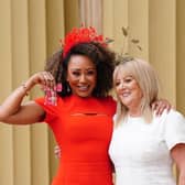 Mel B with her mother Andrea Brown, after she was made an MBE (Member of the Order of the British Empire) by the Duke of Cambridge.