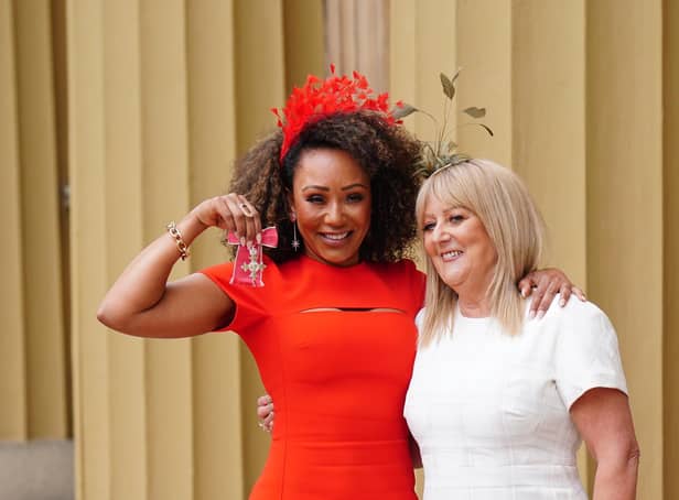 Mel B with her mother Andrea Brown, after she was made an MBE (Member of the Order of the British Empire) by the Duke of Cambridge.