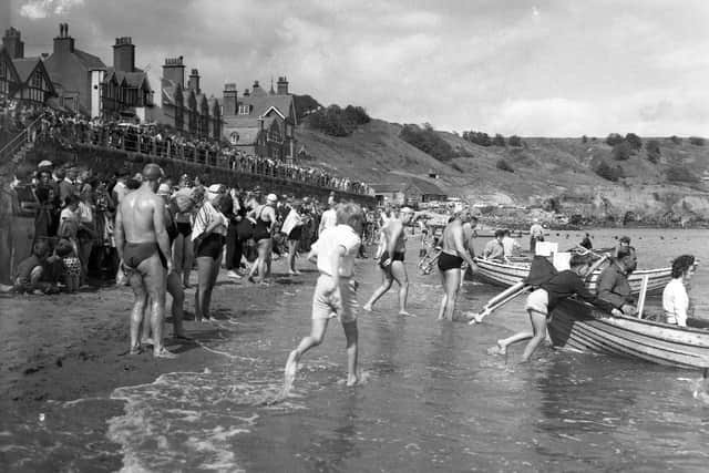 The start of the Sandsend to Whitby Swim in 1960.
Picture: 'By John Tindale, courtesy of the Whitby Museum'.