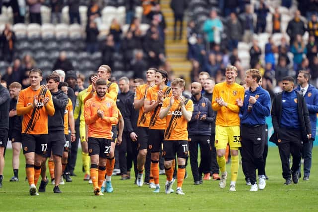 Hull City players applaud the home crowd at the MKM Stadium. Picture: Tim Goode/PA
