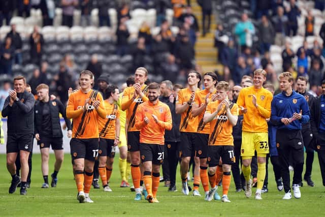 Hull City players following the Sky Bet Championship match at the MKM Stadium. Picture: PA Wire.