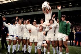 Special day: Leeds United celebrate winning the FA Cup on May 6, 1972: (l-r) Mick Bates, Paul Madeley, Eddie Gray, Paul Reaney, Johnny Giles, Jack Charlton, Allan Clarke, Billy Bremner, Peter Lorimer, Norman Hunter, David Harvey. Picture: PA