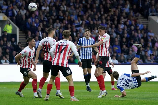Sheffield Wednesday's George Byers attempts an overhead kick againbst Sunderland at Hillsborough. Picture: Zac Goodwin/PA
