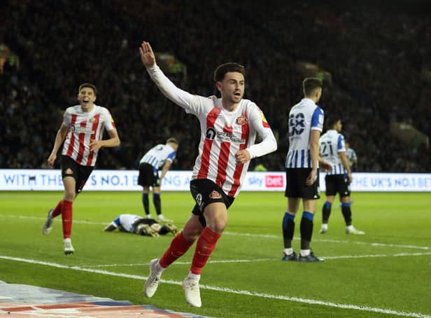 Patrick Roberts celebrates after scoring his side's late equalising goal at Hillsborough, giving Sunderland a 2-1 League One plasy-off semi-final win over two legs. Picture: James Williamson/Getty Images