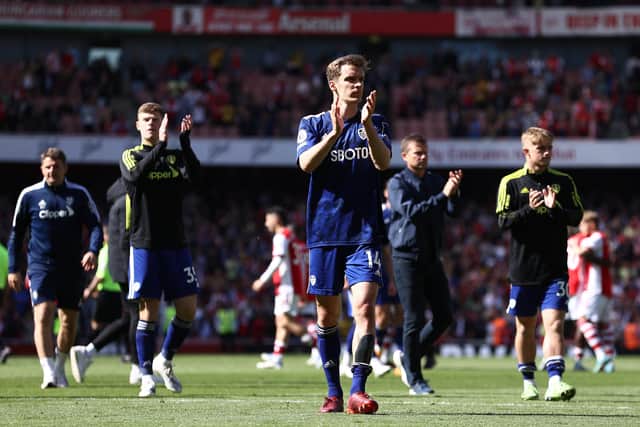 Diego Llorente of Leeds United applauds their fans after the final whistle of the Premier League match between Arsenal and Leeds United. (Picture: Ryan Pierse/Getty Images)