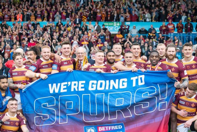 Huddersfield celebrate their win over Hull KR. (Picture: SWPix.com)