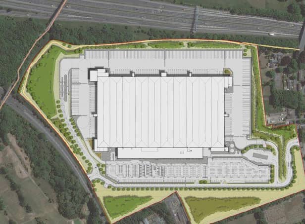 An illustrative masterplan of how the proposed Amazon distribution centre near Cleckheaton could look. (Image: ISG Retail Ltd (Bristol)