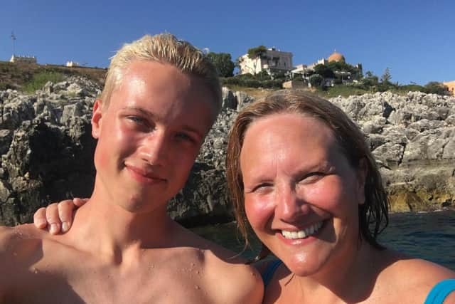 Pat Sowa with her son died, who died through suicide aged 17. Pat now shares her family's story to raise awareness about suicide and mental health.