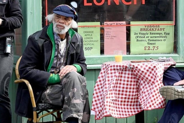 Paul Barber pictured during filming for The Full Monty Disney+ TV series in Manchester. Photo: Mark Campbell